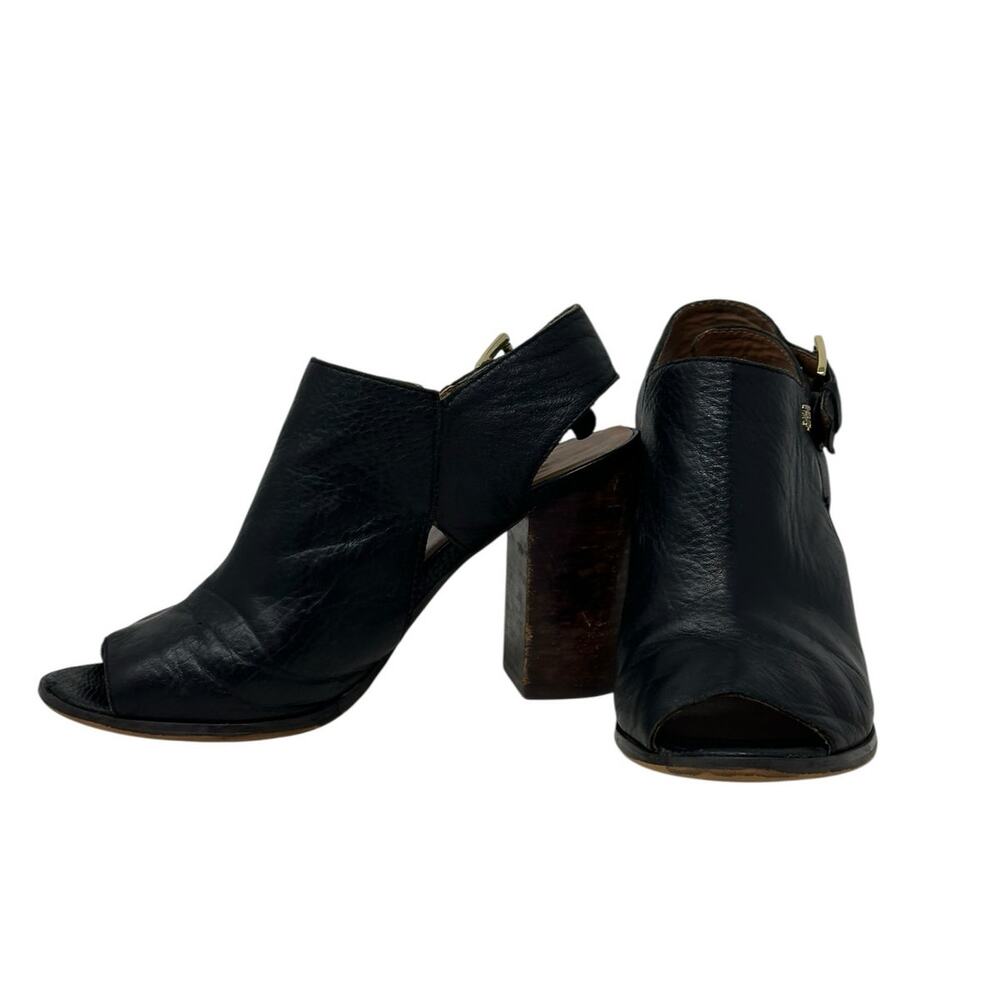 Tommy Hilfiger Black Leather Open Toe Sling Back Heeled Sandals Shoes size 8M